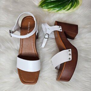 MADDEN Girl Danii White Sandals Buckled Square Platform Heels Studded 8.5